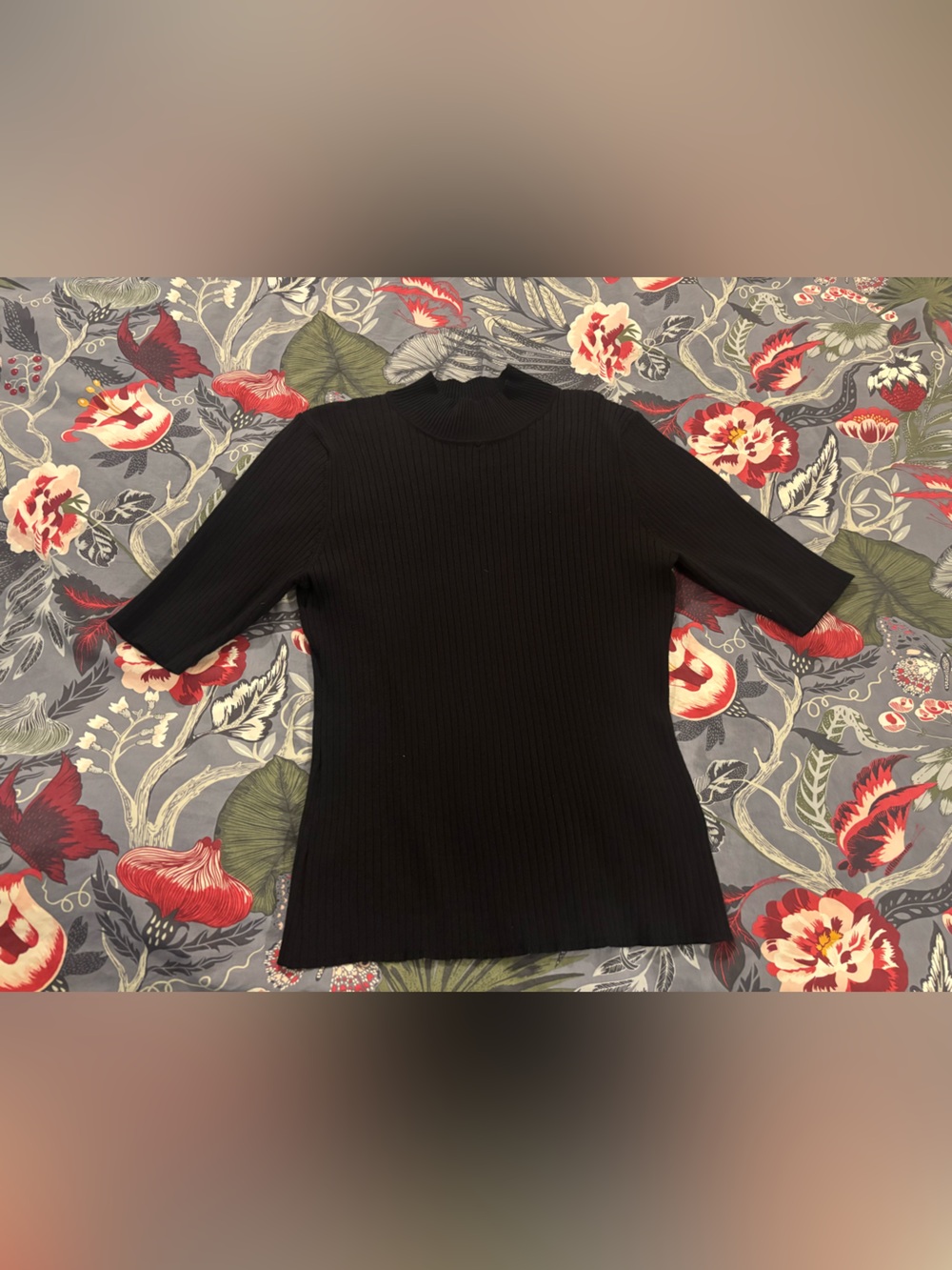 Madison Black Ribbed Short-Sleeve Mock Neck Top